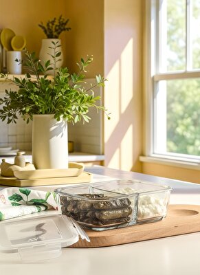 Resim Fresco Cam Bölmeli Saklama Kabı